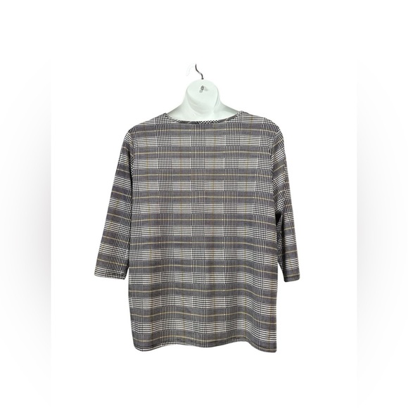 NWOT, Claire France, Plus Size Plaid Tunic, 3X, Black, White, Yellow - Picture 6 of 8